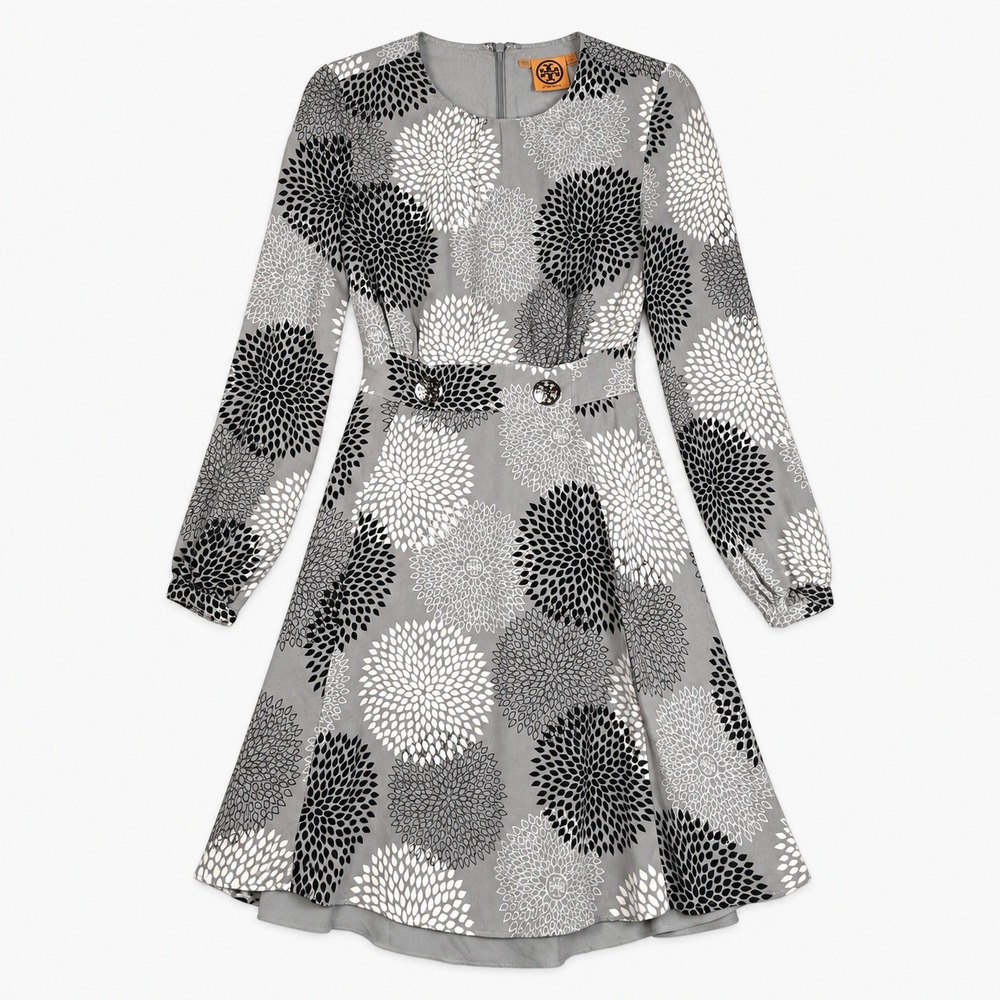 Tory Burch Wendy Silk Sequin Mini Dress Women's 2 Gray Floral Archival Mod Glam